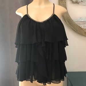 Express Sexy Tiered Black Beaded Top